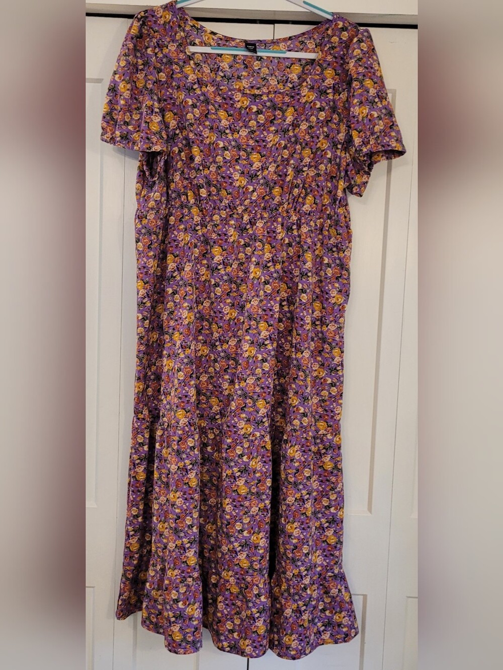 SHEIN Purple Floral Midi Dress with Yellow Accents